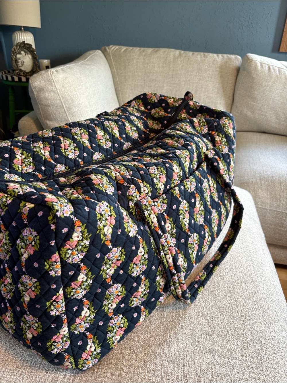 Vera Bradley XL Extra Large Duffel Bag Navy Floral Quilted Travel Weekender